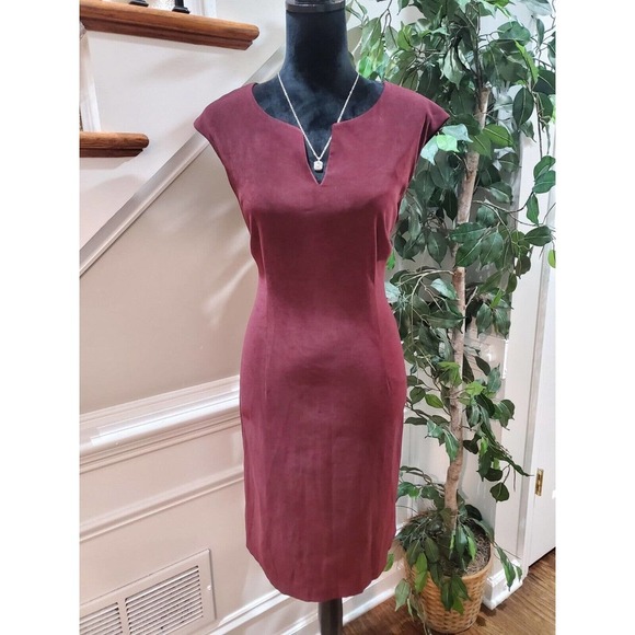 Connected Apparel Womens Maroon Polyester V-Neck Sleeveless Knee Length Dress 12 - Picture 8 of 11